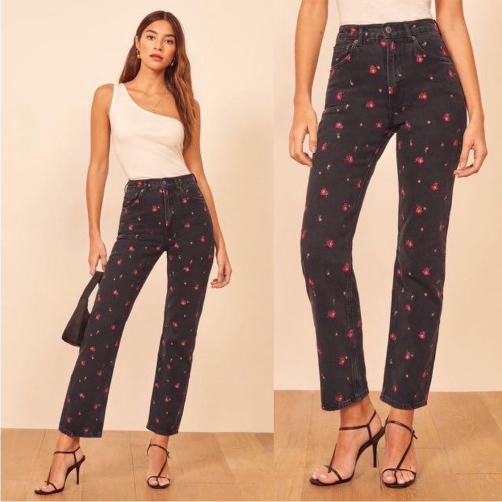 Reformation Embroidered Flower Jeans Sz 29